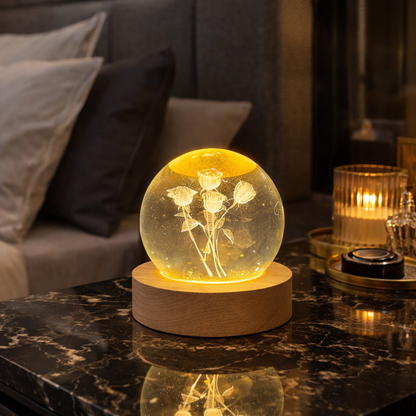 Crystal Rose Lamp — Aesthetic Crystal Ball Lamp for Bedroom & Room Decor